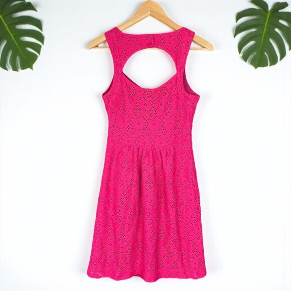 Anthropologie Deletta Silverfield Lace Eyelet Dress in Fuchsia Pink - Picture 5 of 10